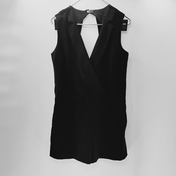 ZARA Size M Womens Crossover V-neck Jumpsuit Romper Black open back - Picture 4 of 16